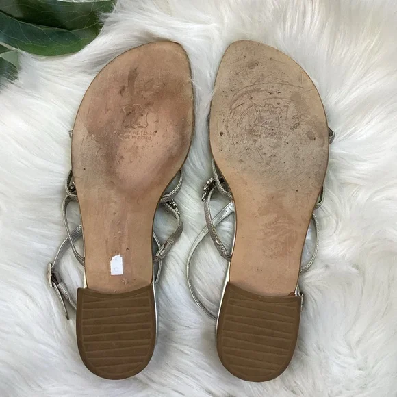 Stuart Weitzman Silver Sandals Turquoise & Crystal Gem Embellishments 9.5 - Picture 10 of 11